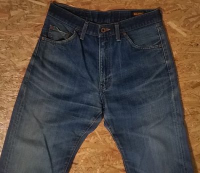 BIG JOHN MV114X Natural Indigo Jeans Whiskering"Wrinkle fade from lower abdomen to upper thigh"