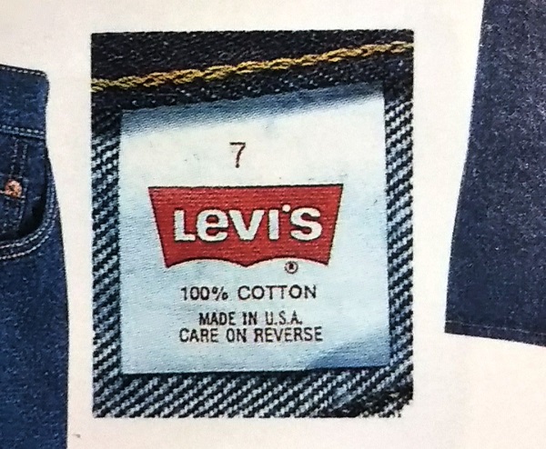 Levi's Book (Catalog), Spring-Summer 1989 Inside display tag