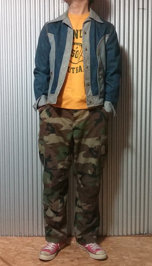 70s Lee 2 color reversible jacket × Camouflage cargo pants "Military surplus"2