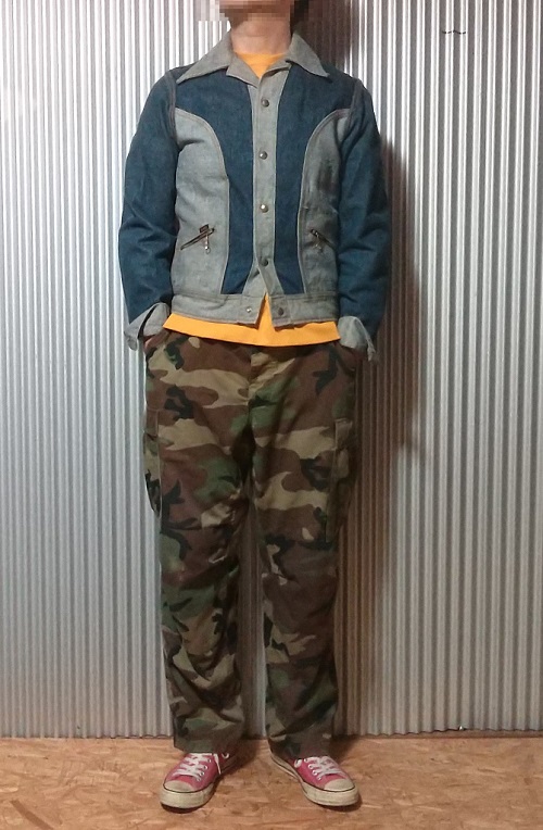 70s Lee 2 color reversible jacket × Camouflage cargo pants "Military surplus"1