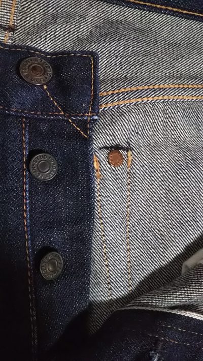 V stitch "top button" and Hidden rivets - STUDIO D'ARTISAN D1755 Tepered straight. W35-36 15oz Selvedge 0kayama denim