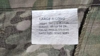 Inner display tag 1 - U.S ARMY CAMOUFLAGE PATTERN PANTS. Rip stop Large -X Long Surplus BDU CARGO