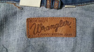 Leather label-90s Wrangler 11MJ Western Jacket. "50s reprint". Made in Japan.