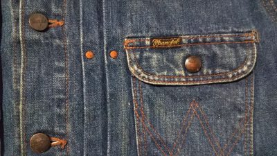 Chest pocket and Pis name-90s Wrangler 11MJ Western Jacket. "50s reprint". Made in Japan.