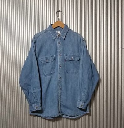 90s Levi's Chambray Work Shirt. Made in Japan. Saddle-man tag. Orange tab .
