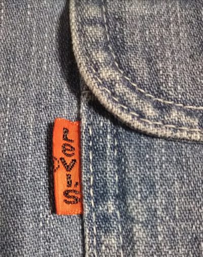 Orange tab-90s Levi's Chambray Work Shirt. Made in Japan. Saddle-man tag. Orange tab.