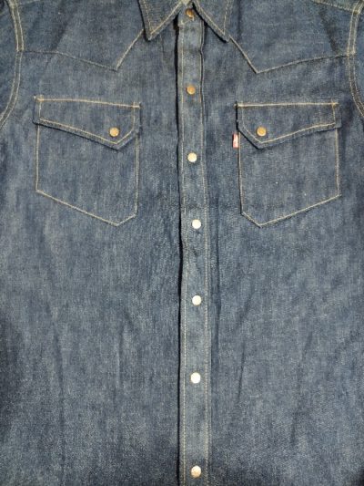 Chest Pocket-Dead stock 90s Levi's Shorthorn Denim shirt. Made in Japan. Selvedge. Red tab.