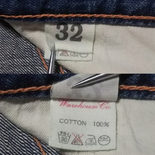 WAREHOUSE"800" 50s Vintage jeans Reprint Inner tag