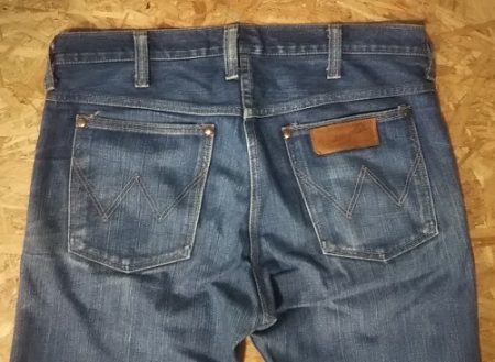 40s Inner winding Wrangler11MWB Japan.Cowboy jeans.W33 Belt loop shifted sideways from the center and Leather label