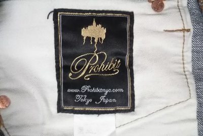 “PROHIBIT” selvedge jeans. From NY select shop brand Brand name tag