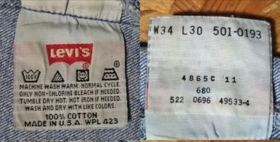 1990s Levi's 501 Made in USA W33 Inside display tag
