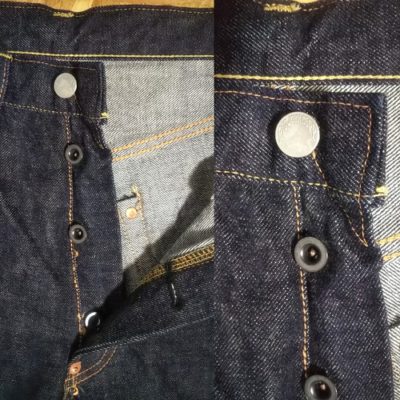 Button fly and V stitch "top button" Big john selvedge denim jeans Denim craft.OR120B
