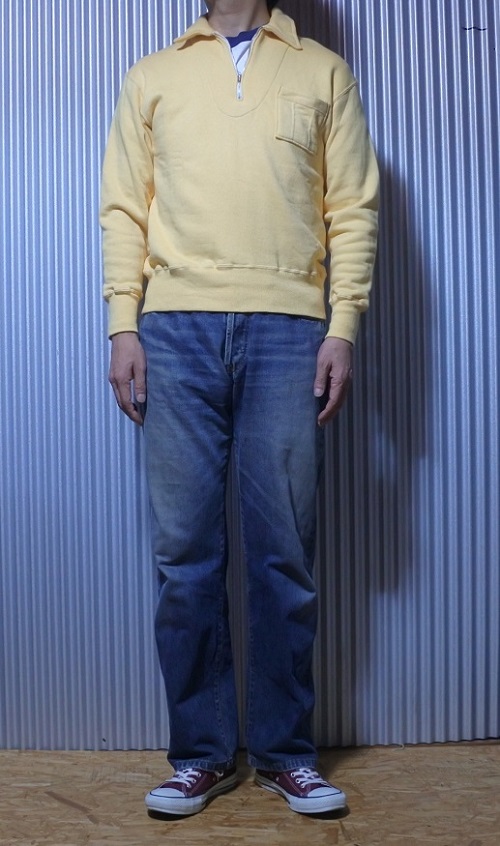 40s half zipper sweatshirt reprint wearing image 2