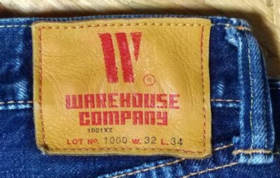 Leather label --WAREHOUSE 1000 (1000XX). Model XX Japanese jeans