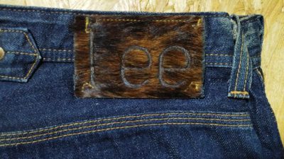 Hair on hide label - 30s Lee Cowboy Pants,90s Reprint Made in Japan .
