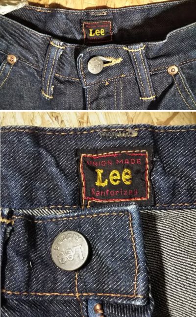 Top button and center red tag-Lee Riders 101Z.1952 Reprint. 90s Japan made W30-31 L33