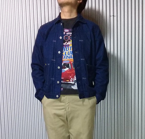 Wearing image 2 -Big John "World Workers" Chore jacket. Size L Made in Japan.
