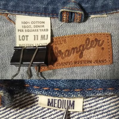 Product number and size-90s Wrangler 11MJ Western Jacket. "50s reprint". Made in Japan.