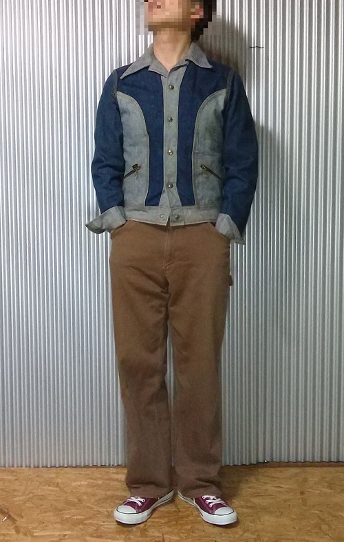 70s Lee Reversible denim jacket x Carhartt painter pants.