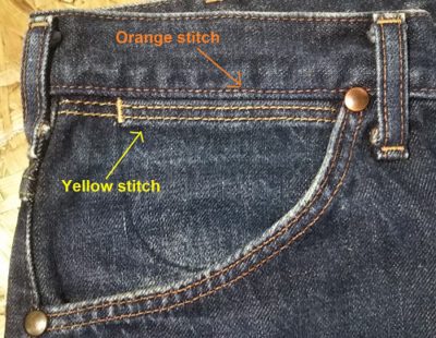 Coin pocket-90s Wrangler Selvedge Jeans. Made in JAPN. 50s detail