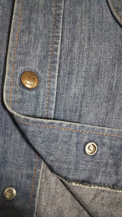 Snap Button-70s Lee Light oz denim Jacket. Made in USA. Size L.