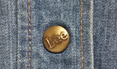Lee engraved button-70s Lee Light oz denim Jacket. Made in USA. Size L.