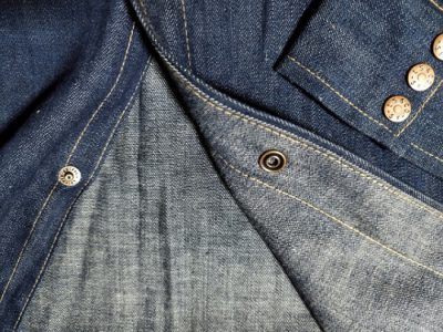 Button-Dead stock 90s Levi's Shorthorn Denim shirt. Made in Japan. Selvedge. Red tab.