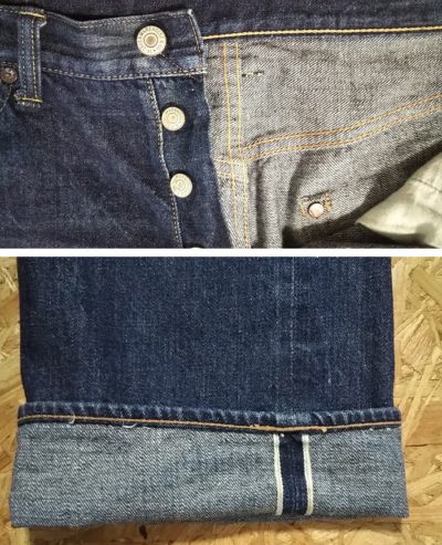 Hidden rivets and selvedge-WAREHOUSE & CO. Selvedge denim jeans "50s reprint" W34 L31 Made in Japan.