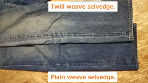 Comparison of color fading between twill weave selvedge and plain weave selvedge.